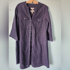 Women's Linen Blue Button-Up Tunic Dress